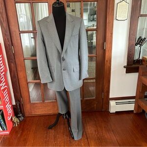 Vintage 1970's Gray Pinstripe Disco Gangster Suit Pants Blazer Polyester 42L